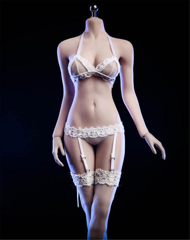 HiPlay 1/6 Scale Figure Doll Clothes, Bra+Underwear+Stockings, Outfit Costume for 12 inch Female Action Figure Phicen/TBLeague CM135(White)