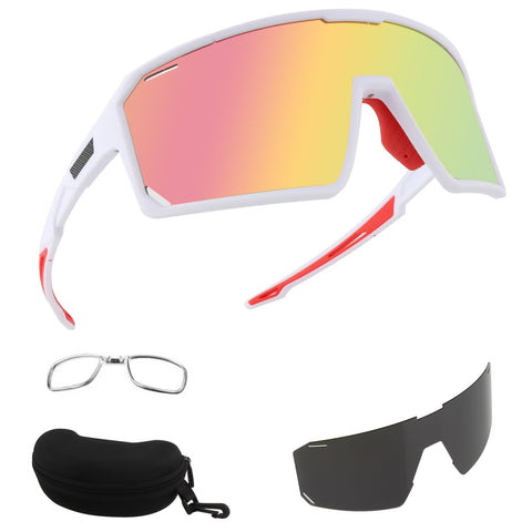FOCUHUNTER Polarized Sports Sunglasses for Youth Teens, UV400 Cycling Eyewear for Baseball Running Cycling Glasses 2 Lenses