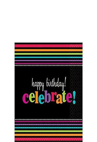Party On Happy Birthday Striped Beverage Napkins , Pack of 16, Multi , 5" x 5" Tissue