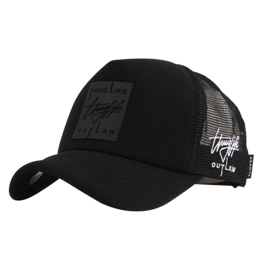 Thuglife Rubber Box Patch Sport Outdoor Kpop Mesh Baseball Cap Foam Trucker Hat (All Black, L~XL (59cm~61cm=23"~23 7/8"))