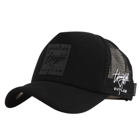 Thuglife Rubber Box Patch Sport Outdoor Kpop Mesh Baseball Cap Foam Trucker Hat (All Black, L~XL (59cm~61cm=23"~23 7/8"))