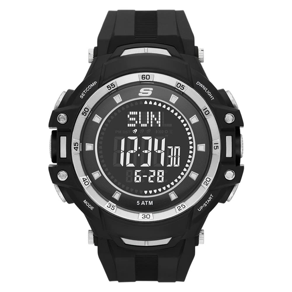 Skechers Men's Grandpoint Digital Compass Watch, Color: Silver/Black (Model: SR1140)