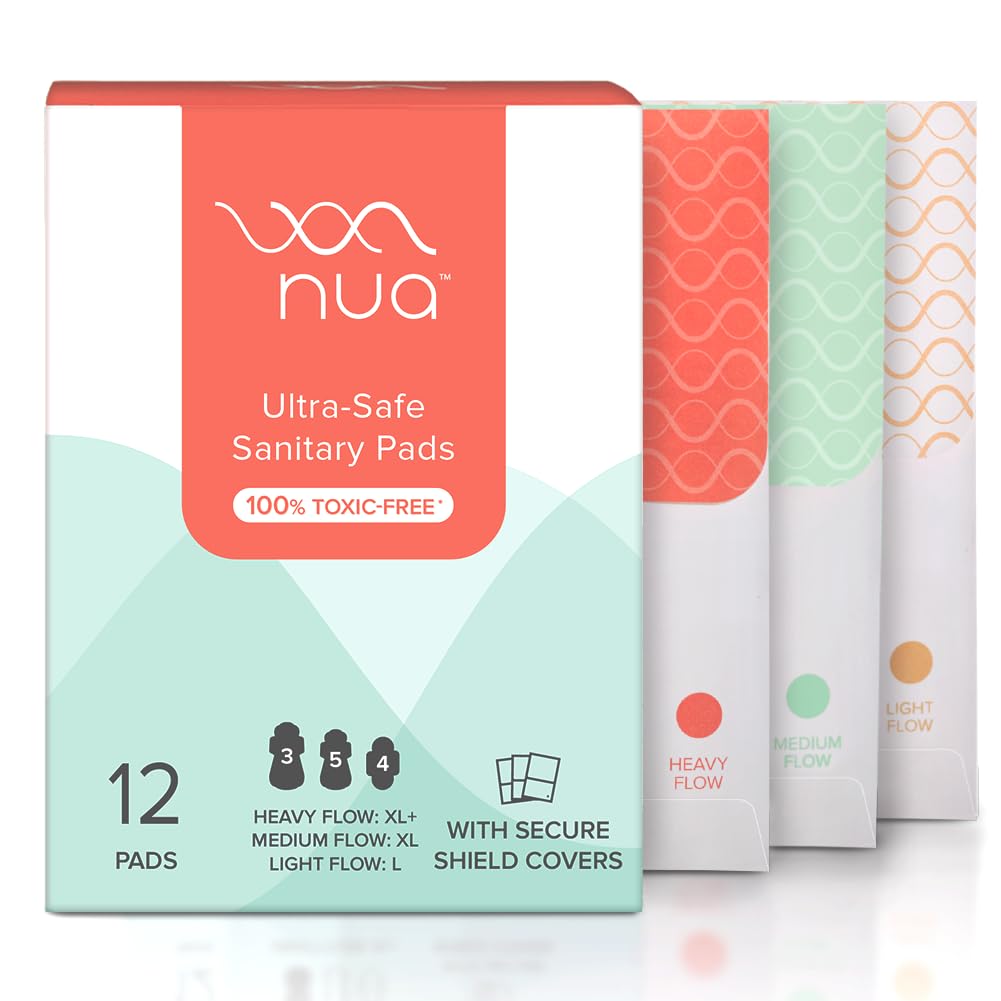 Nua Ultra Thin Rash Free Sanitary Pads for Women - 12 Pads || 3 Heavy Flow Pads, 5 Medium Flow Pads and 4 Light Flow Pads || Zero Toxins || Free Disposal Cover