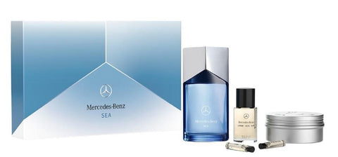 Mercedes-Benz Sea for Men - 5 Pc Gift Set 3.4oz EDP Spray, 0.05oz Air EDP Spray, 0.05oz Land EDP Spray, 1oz LSA Face Beard and Hair Oil, 3.8oz LSA Solid Shower Gel