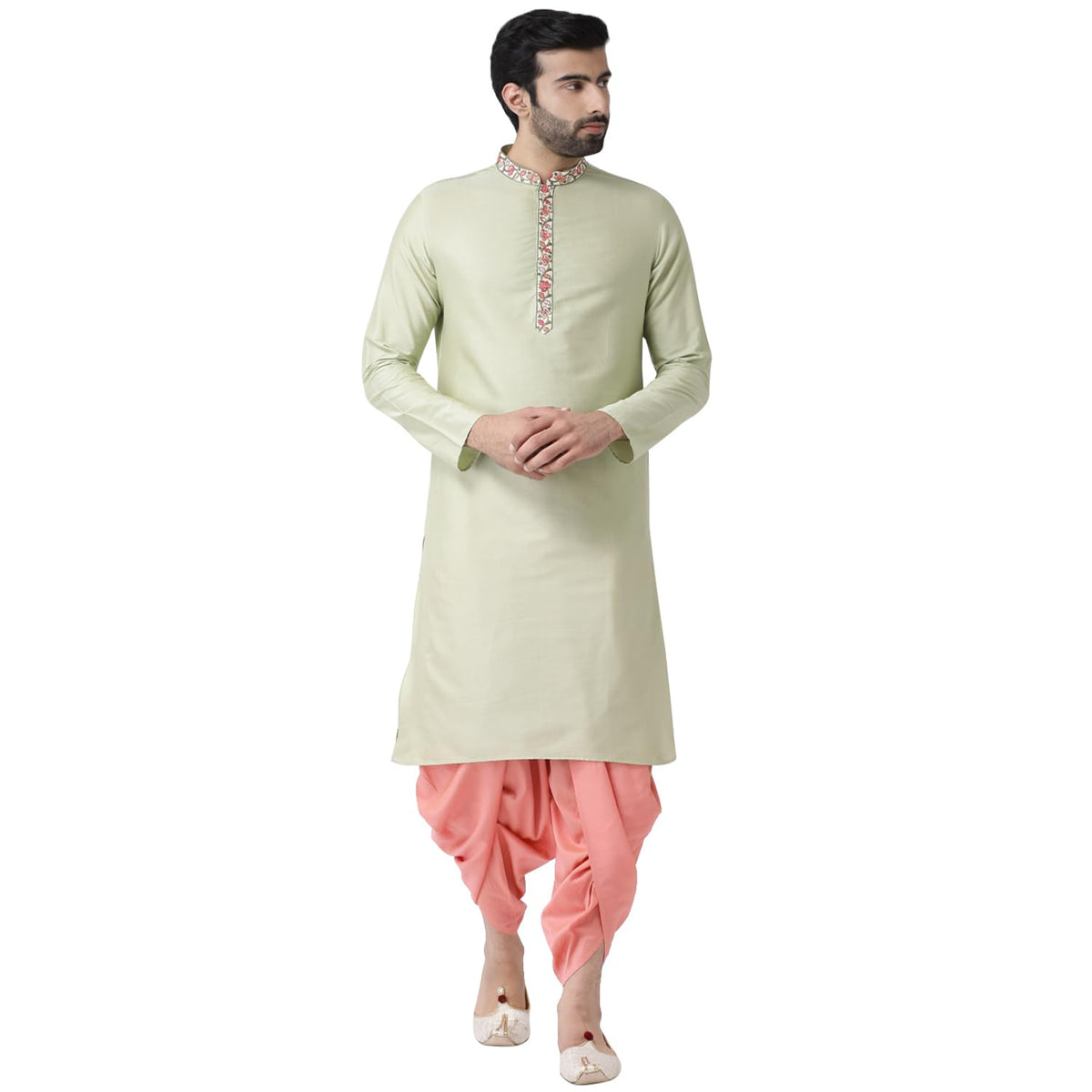 KISAH Men Kurta, Lime Green Color, Cotton Blend Fabric Full Sleaves, Knee Length, Regular Fit, Ethnic wear | Traditional Wear for Men-44