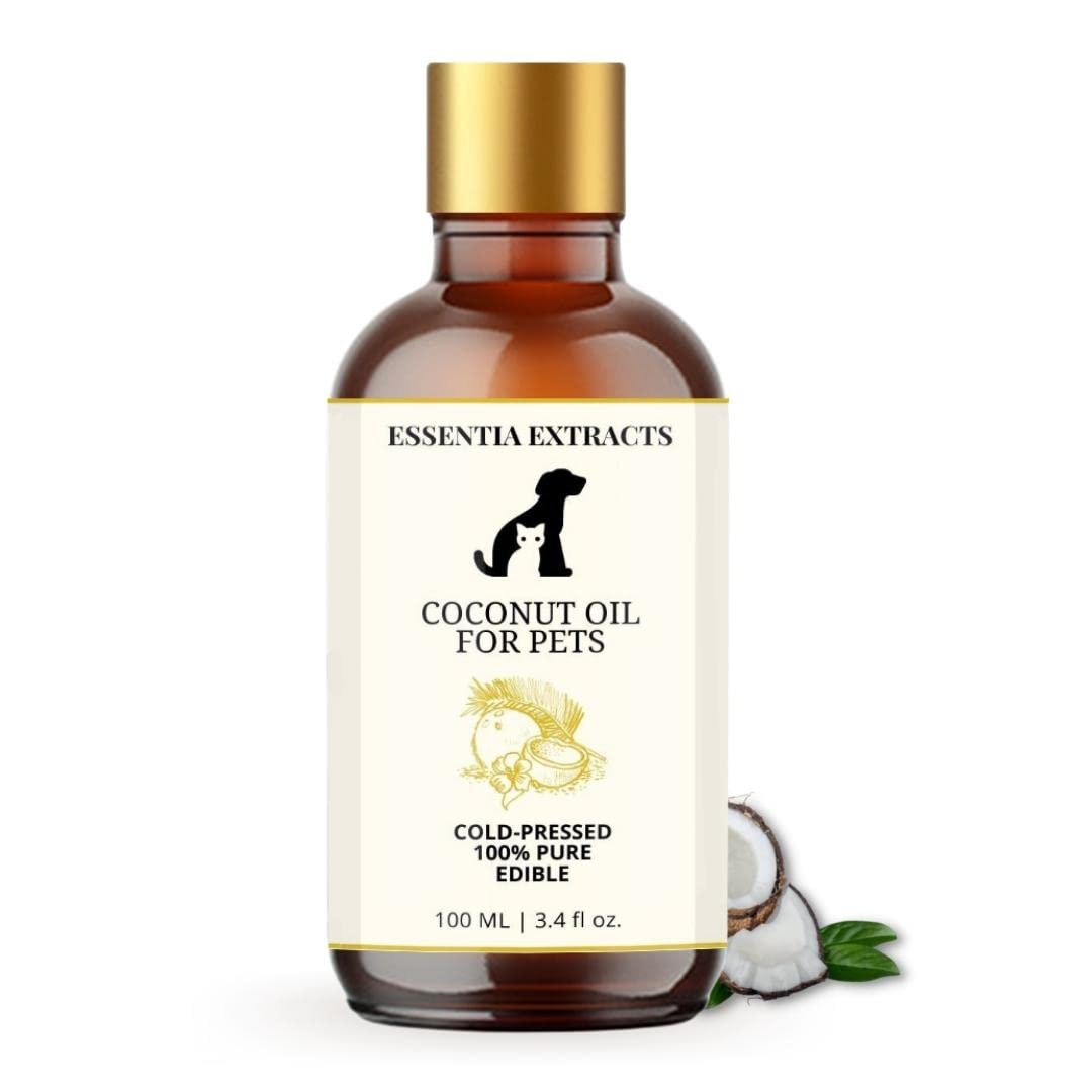 ESSENTIA EXTRACTS Virgin Coconut Oil for Pets- Cats & Dogs | Cold Pressed, 100% Pure & Natural | Strengthens Immunity | for Healthy, Shiny Fur & Coat (100ML) (100ML)