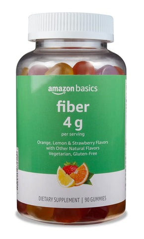 Amazon Basics (previously Solimo) Fiber 4g Gummy - Digestive Health, Supports Regularity, Orange, Lemon & Strawberry, 90 Gummies (2 per Serving)