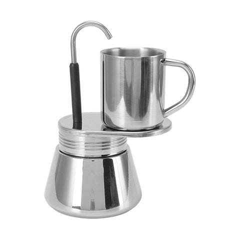 Single Spout Moka Pot, Mini Stovetop Espresso Coffee Maker with Cup, Stainless Steel Moka Set Italian Moka Pot, DIY Coffee Coffee Machine for Camping