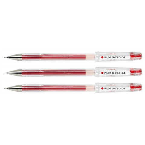 Pilot G-TEC-C4 Gel Ink Rollerball Pens Ultra Fine Red Pack of 3aa