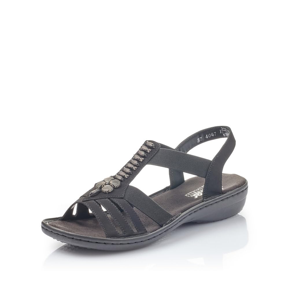 Rieker Women Sandals 60806, Ladies Strappy Sandals,Summer Shoe,Summer Sandal,Comfortable,Flat,Black (Schwarz / 00),41 EU / 7.5 UK