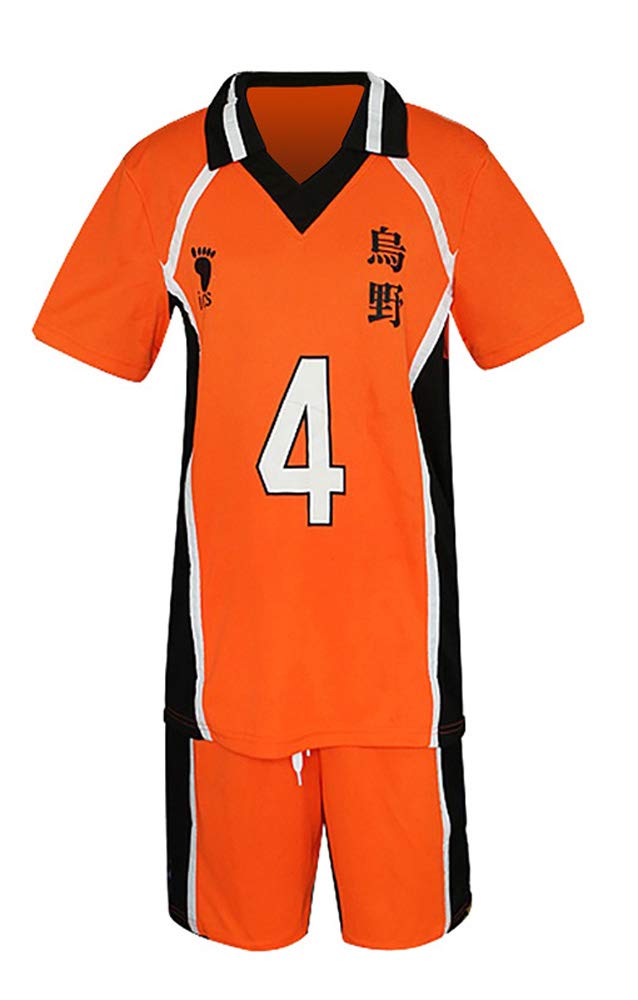 QYIFIRST Anime Karasuno Koukou High School Nishinoya Yuu Jersey Set T-Shirt Shorts Suit No. 4 Cosplay Costume Orange M