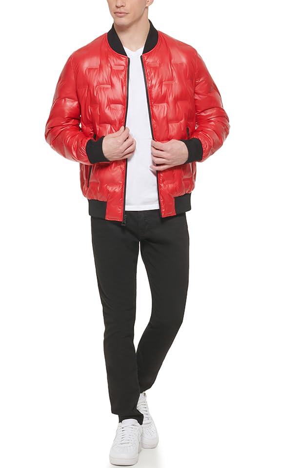 Guess Men's Warm Rain Resistant Jacket, Red