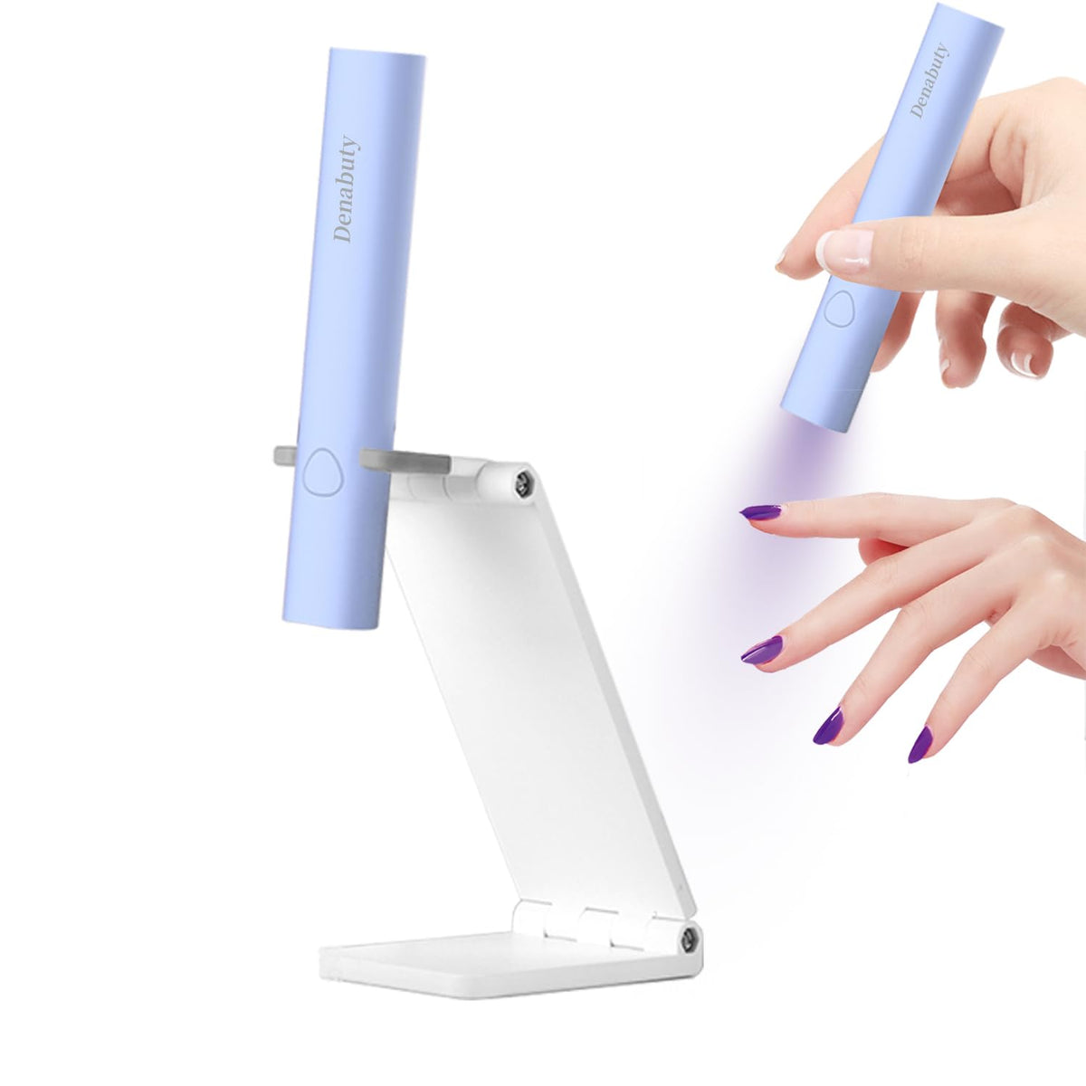 UV Light for Gel Nails, Denabuty Mini U V LED Nail Lamp Handheld with Stand, Portable Nail Dryer Rechargeable USB Cordless, Nail Light with 2 Timers for Fast Drying, Blue