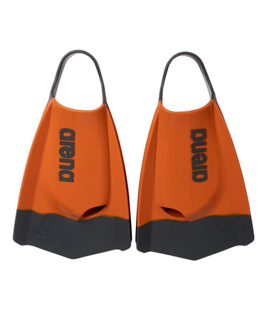 Arena Unisex Adult Powerfin Pro II Swim Training Fins Men and Women Silicone Short Blade Flippers Left/Right Customized, Texas Orange/Gray, Size 11-12