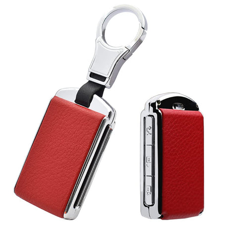 SANRILY 1Pcs Keyless Metal Leather Key Case Shell for Volvo S90 S60 V60 XC40 2020 XC90 t5 XC60 2021 Key Replacement Cover with Keychain-Red
