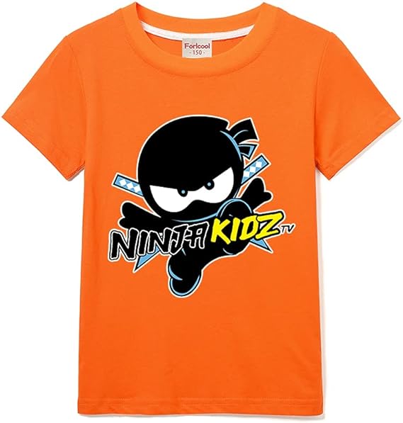 Ninja Kidz Kids Casual Short Sleeve Boy's 100% Cotton Tee Girls T-Shirt, Orange, 7-8 Years