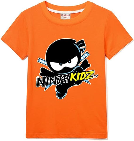Ninja Kidz Kids Casual Short Sleeve Boy's 100% Cotton Tee Girls T-Shirt, Orange, 7-8 Years