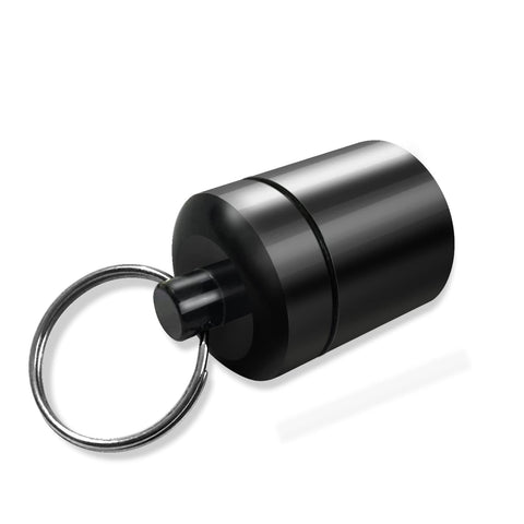 FULLGUEEN Pill Holder Keychain Container,Portable Aluminium Alloy Waterproof Pill Boxes for Purse Pocket,Small Pill Cases for Outdoor Travel Camping Daily Use-Black