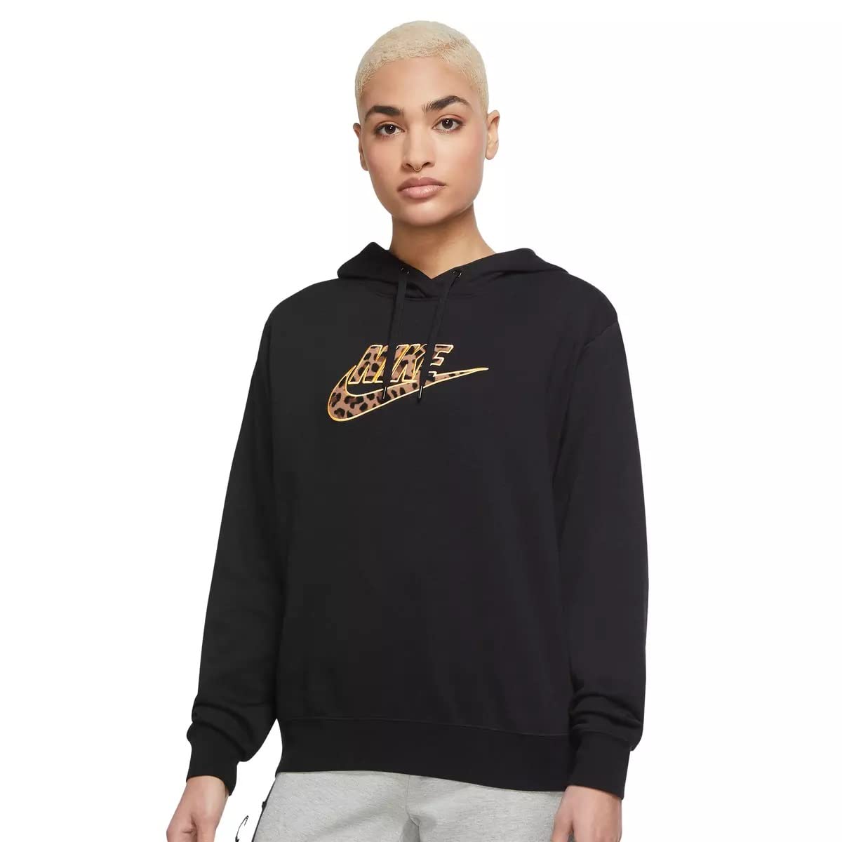 Nike Women's Sportswear Black/Animal Printed Leopard Graphic Futura Hoodie - S