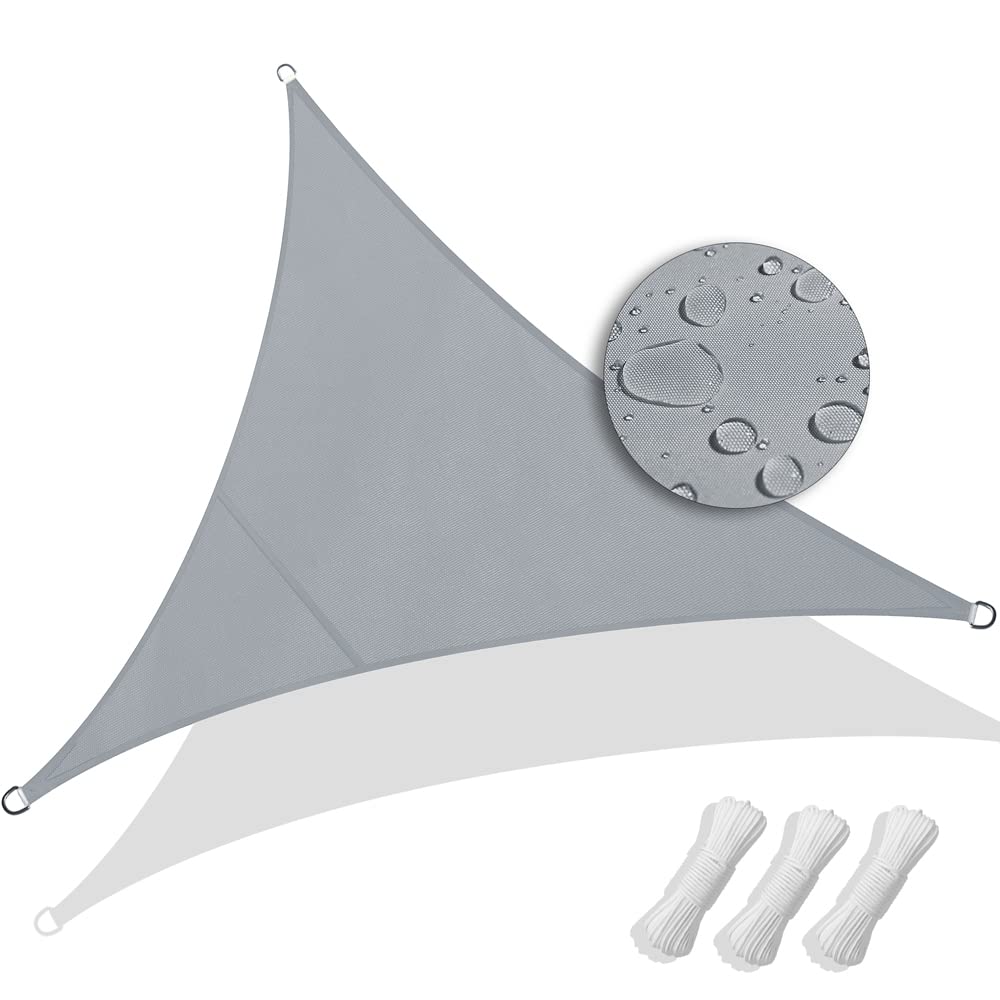VOUNOT 3x3x3m Sun Shade Sail, Waterproof Outdoor Garden Sails Triangle Canopy Patio Party Sunscreen Awning 98% UV Block with Free Rope, Grey