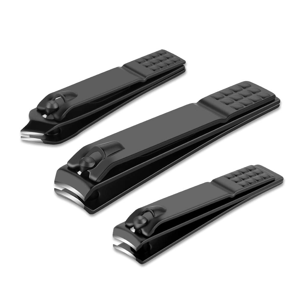 Nail clippers set Black Matte Stainless Steel Fingernail & Thick Toenail & Ingrown Nail clippers, Perfect 3 pcs Nail clippers Cutter for Men and Women (Black)