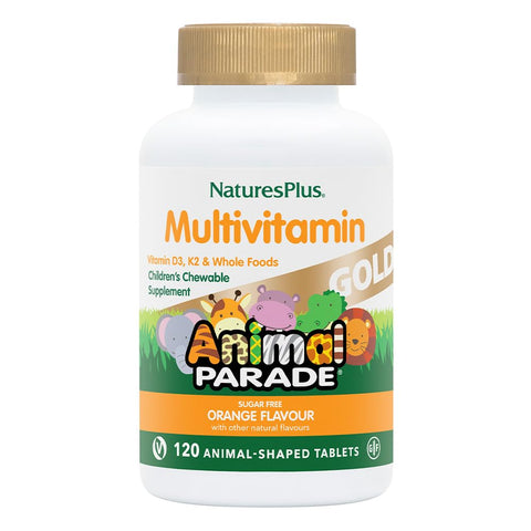 NaturesPlus Animal Parade Gold Children Multivitamin - Orange Flavour, Chewable Animal Shaped Tablets - Vegan, Gluten Free - 120 Tablets