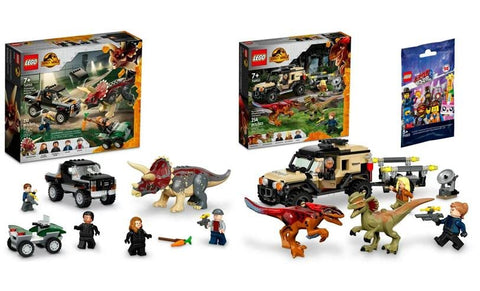 Lego Jurassic World Dominion Building Kit Bundle - Pyroraptor & Dilophosaurus Transport - Triceratops Dinosaur Pickup Truck Ambush Gift Set (Lego 76950 + 76951 + Mystery Minifigure)