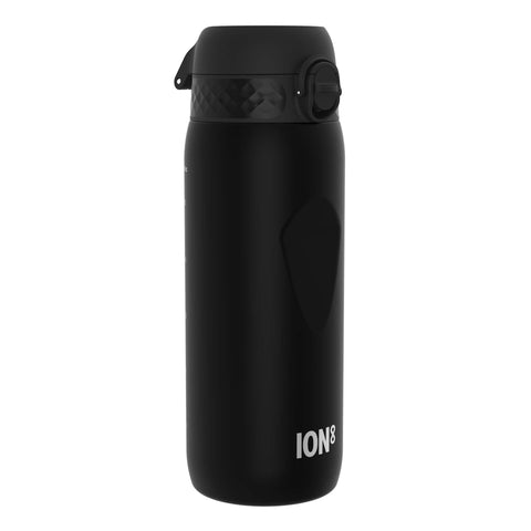 Ion8 Water Bottle, 750 ml/24 oz, Leak Proof, Easy to Open, Secure Lock, Dishwasher Safe, BPA Free, Flip Cover, Carry Handle, Soft Touch Contoured Grip, Easy Clean, Odour Free, Carbon Neutral, Black