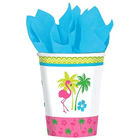 Amscan Sun-Sational Summer Luau Party Flamingo Fun Cups (8 Pack), Multi Color, 5.5 x 3