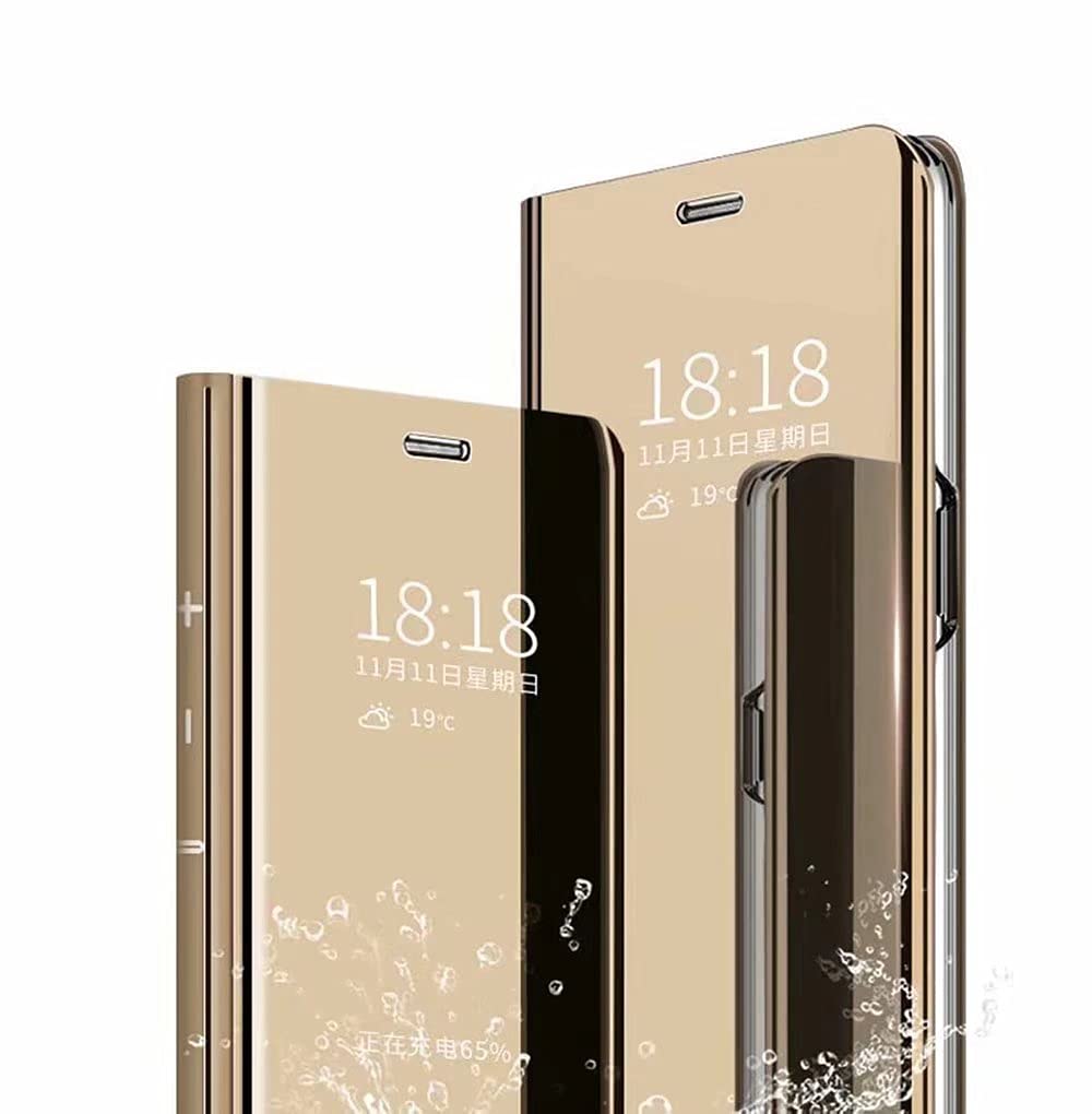 TingYR Case for Oppo A95 Cover, Plating Mirror Makeup Phone Case Flip Shockproof Cover, [Stand Function], Case Cover for Oppo A95.(Gold)