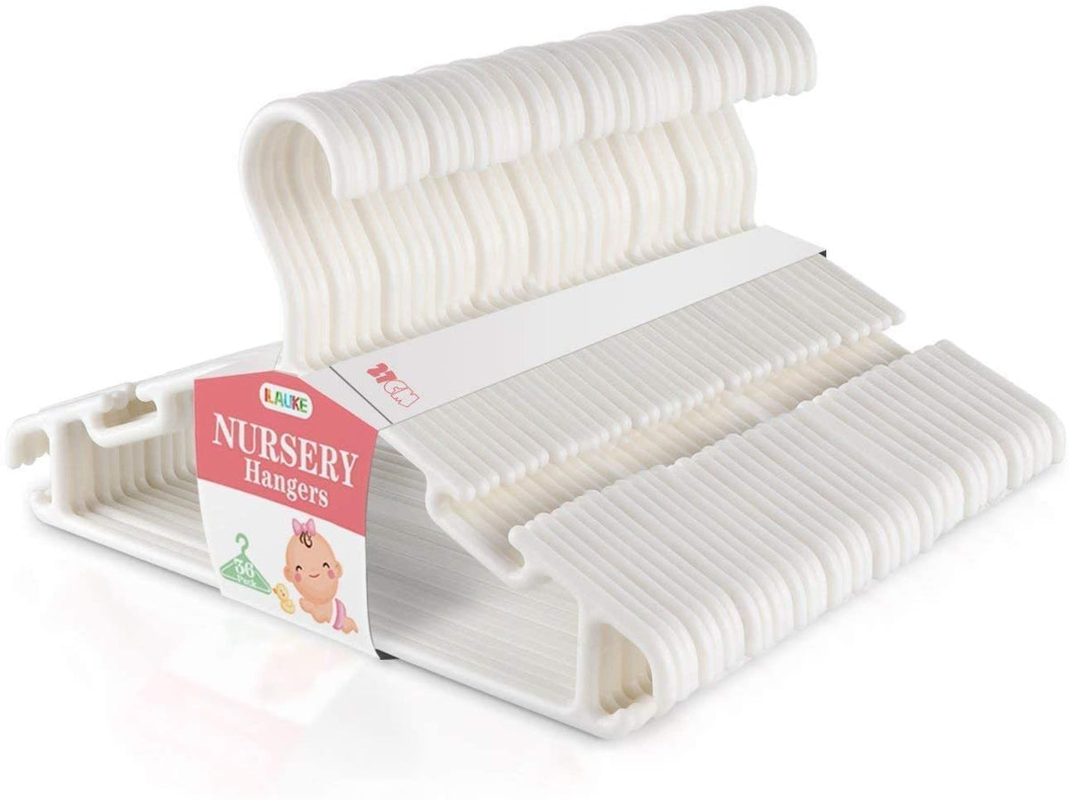 ilauke 36 Pack White Plastic Nursery Hangers, Ultra Thin Space Saving Baby Hangers Nonslip Tubular Hangers