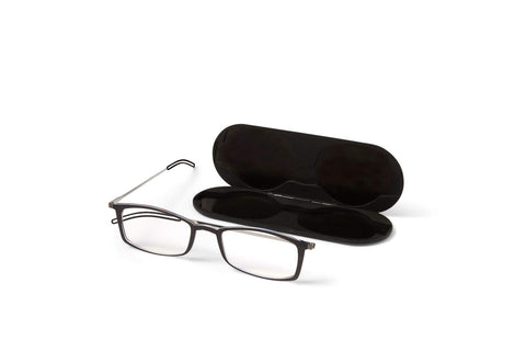 ThinOptics Brooklyn Reading Glasses 2.00 Rectangular Black Frames With Milano Magnetic Case - Thin Lightweight Compact Readers 2.00 Strength