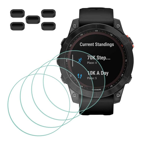 MTHGH Screen Protector for Garmin fenix 7/7 Sapphire Solar Smartwatch [4 Pcs] + Anti-dust Plugs 5Pcs, Tempered Glass 9H Hardness Anti-Scratch Bubble Free Film Ultra-Thin Protective Cover