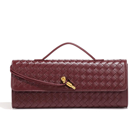 Dreubea Women's Handmade Woven Evening Bag Casual Leather Shoulder Handbag Fashion Crossbody Clutch Purse Wine Red