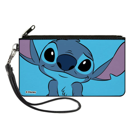 Buckle-Down Disney Wallet, Zip Clutch, Lilo and Stitch Stitch Sweet Smiling Pose Close Up Blues, Canvas