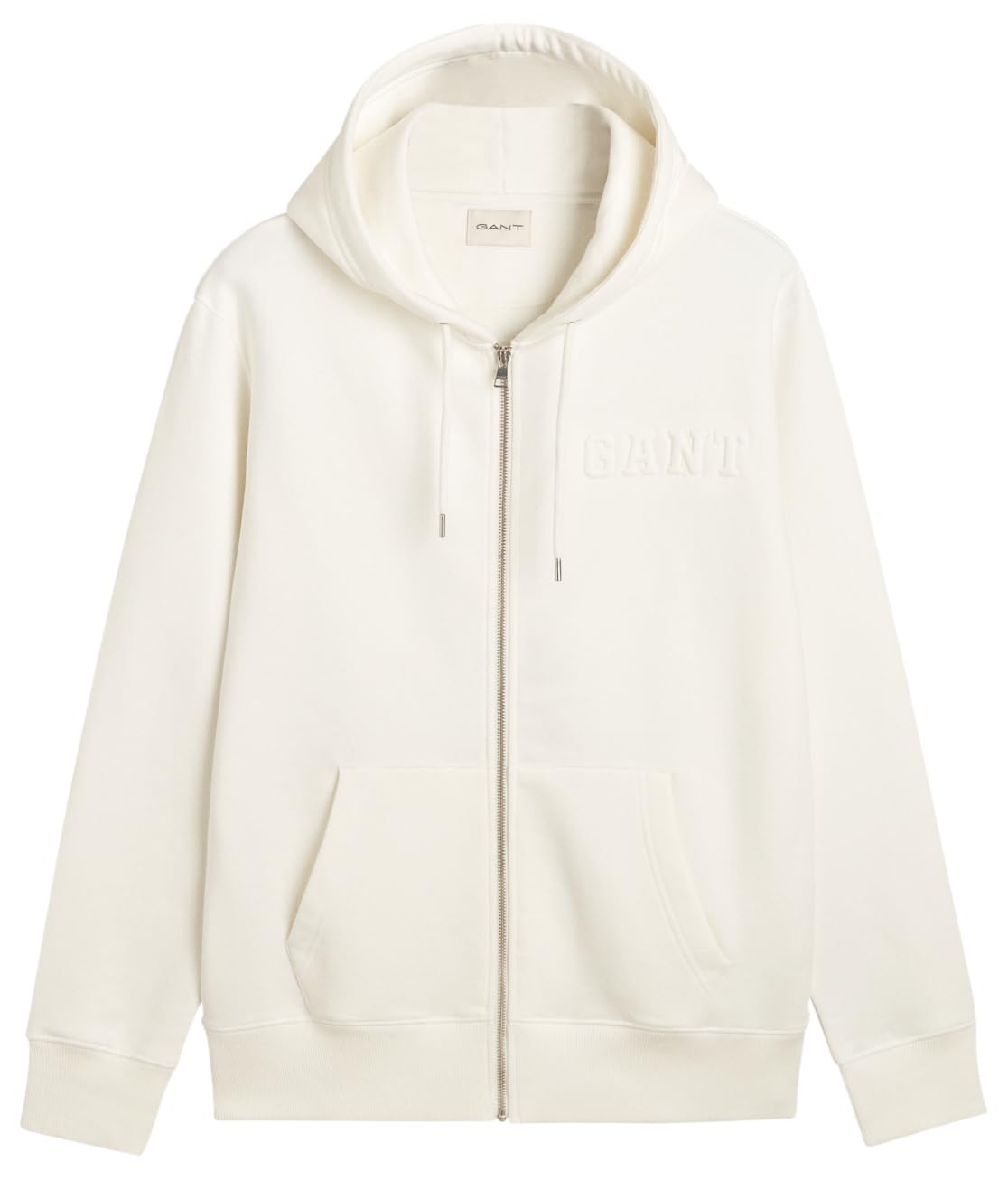 GANT Men's Embossed Full-Zip Hoodie Sweatshirt, Eggshell, L