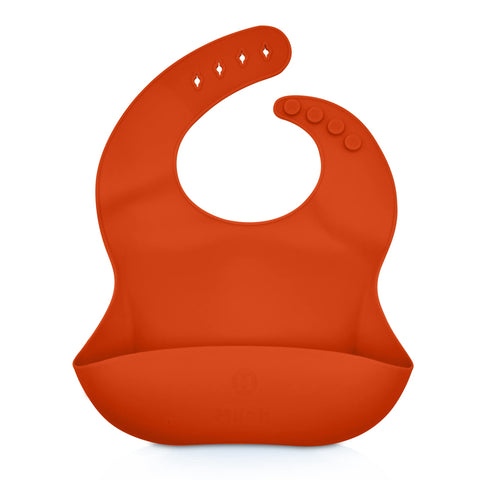 Milah Waterproof Silicone Bib Easily Wipes Clean I Adjustable Soft Bibs Keep Stains off I Wide pouch to catch any spills I BPA Free Food Grade Silicone I Easy Roll up and go (Orange)
