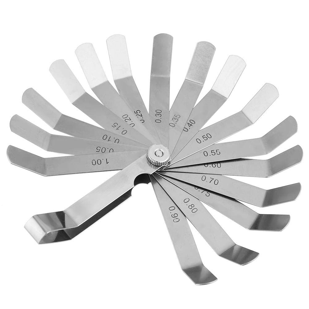 0.05-1.00mm Feeler Gauge Set, Stainless Steel Curved Feeler Gauge Measurement Tool, 16 Blade Offset Feeler Gauge Set, for Measuring Gap