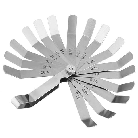 0.05-1.00mm Feeler Gauge Set, Stainless Steel Curved Feeler Gauge Measurement Tool, 16 Blade Offset Feeler Gauge Set, for Measuring Gap