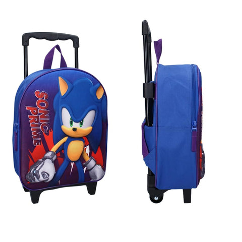 mybagstory - Sonic Blue 3D Wheeled Backpack for Boys - Trolley - Child - School - Kindergarten - Daycare - Boy - Size 32 cm - Adjustable Straps - Wheels - Gift Idea, Sonic - Blue, Classic
