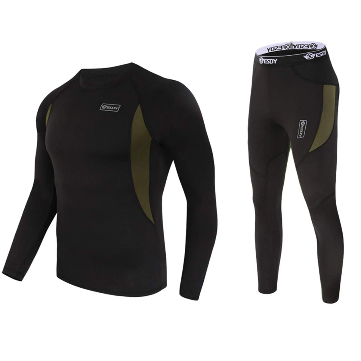 WINDCHASER Men's Thermal Underwear Set Long Sleeve Tops Long Johns Base Layer Bottom Fleece Lined for Skiing Cycling Black