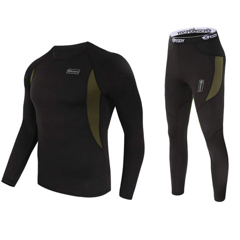 WINDCHASER Men's Thermal Underwear Set Long Sleeve Tops Long Johns Base Layer Bottom Fleece Lined for Skiing Cycling Black