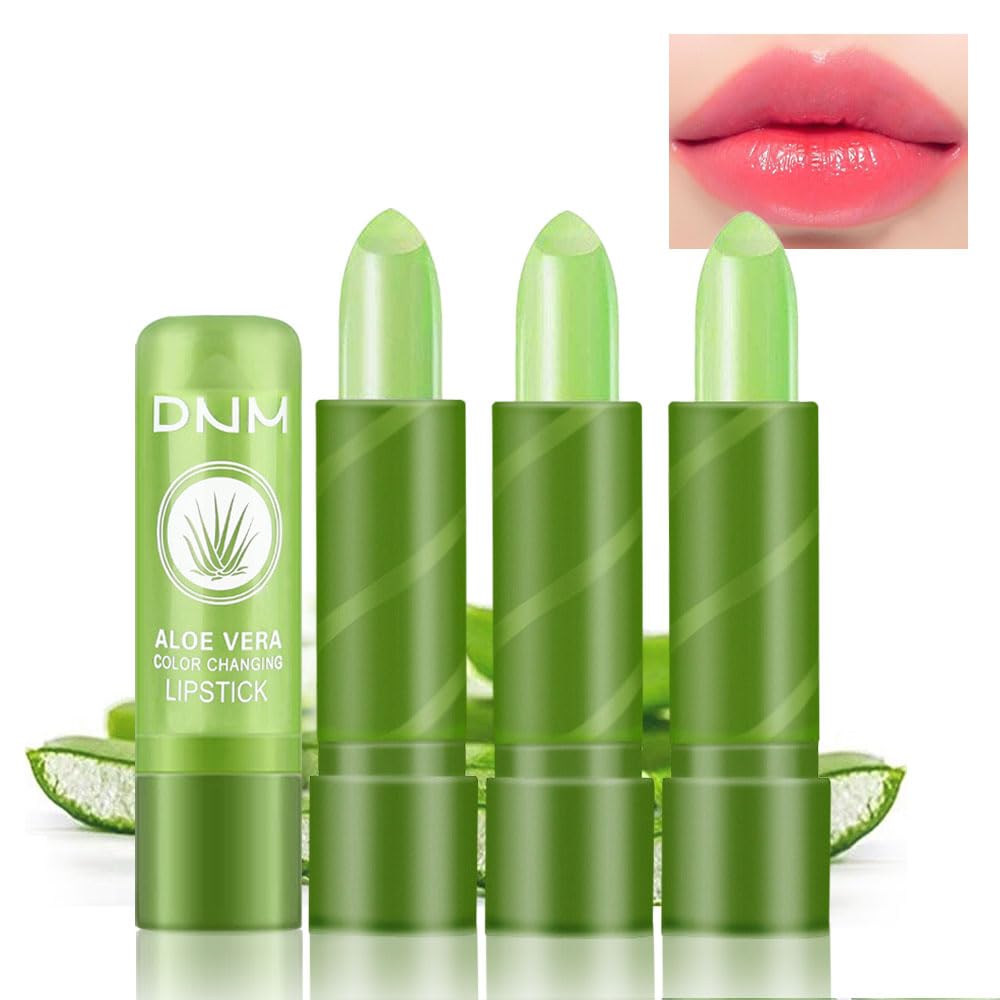 2 Pack Aloe Vera Lipstick that Color Changing,Long Lasting Lip Care Nutritious Plumper Lip Balm Moisturizer Magic Temperature Color Change Lip Gloss Matte Makeup(Set 03)