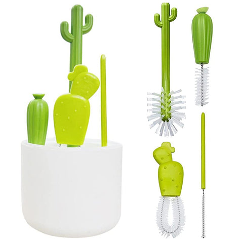 4 Pack Bottle Brush Cleaning Set Cartoon Cactus Baby Bottle Brush Kit Long Handle Water Bottles Cleaner for Baby Bottles Tumblers Drinking Glasses Straws