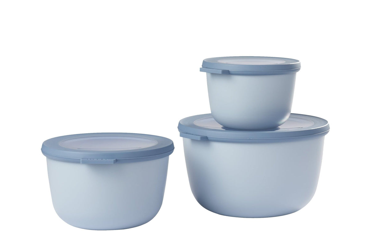 Mepal - Multi Bowl Cirqula 3-Piece Set - Food Storage Container with Lid - Suitable as Airtight Storage Box for Fridge & Freezer, Microwave Container & Servable Dish - 500, 1000, 2000ml - Nordic White