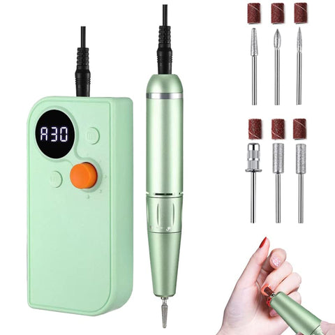 30000 RPM Rechargeable Acrylic Nail Drill, Portable Manicure File Nail Drill Machine, Electric Grinder Tool for Salon Use or Home DIY Green
