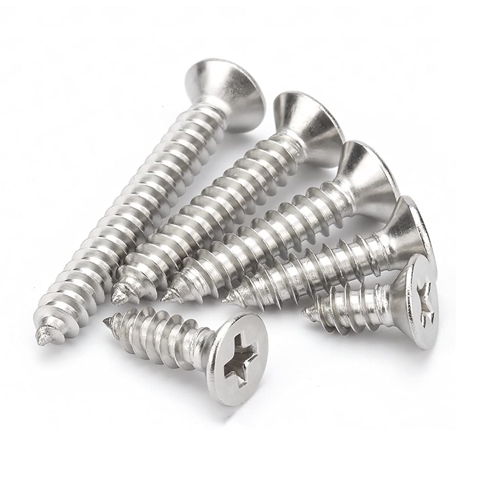 BOZONLI Countersunk Self Tapping Screw 304 Stainless Steel Wood Screws Cross Flat Head Drywall Screws for Plastic Wood Soft Metal, M4×10mm,50 pcs