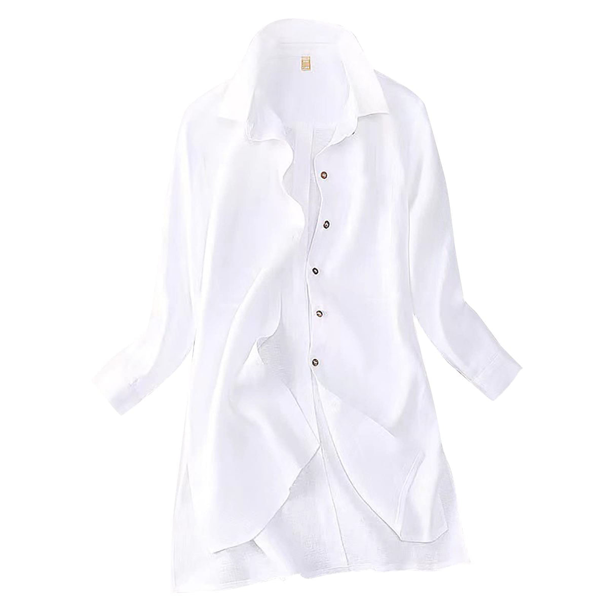 Womens Summer Solid Cotton and Linen Shirt Long Sleeve Loose Large Size Medium Long Linen Top Womens Button Down Shirts White
