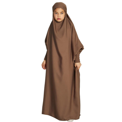 ODIZLI Abaya Muslim Girls Dress Islamic Prayer Dress For Kid Girls Muslim Jilbabs Muslin Thoub Isdal Jilbab For Muslim Girl One Piece Ramadan Abayas For Kid Dubai Eid Dresses Coffee Kids 11-12 Years