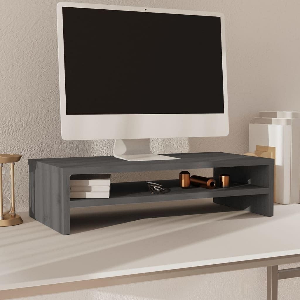 vidaXL Superior Quality Solid Pinewood Monitor Stand with Practical Storage Shelf Solution and Stress-Reducing Design - Ideal for Home and Office Use